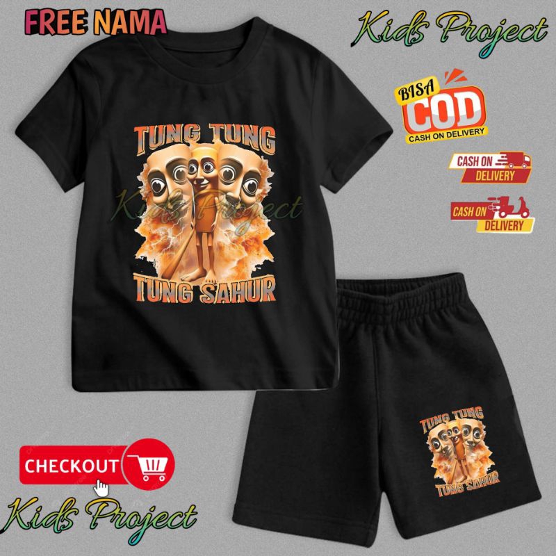 ชุดเสื้อยืดเด็กชาย Tung Tung Sahur Character