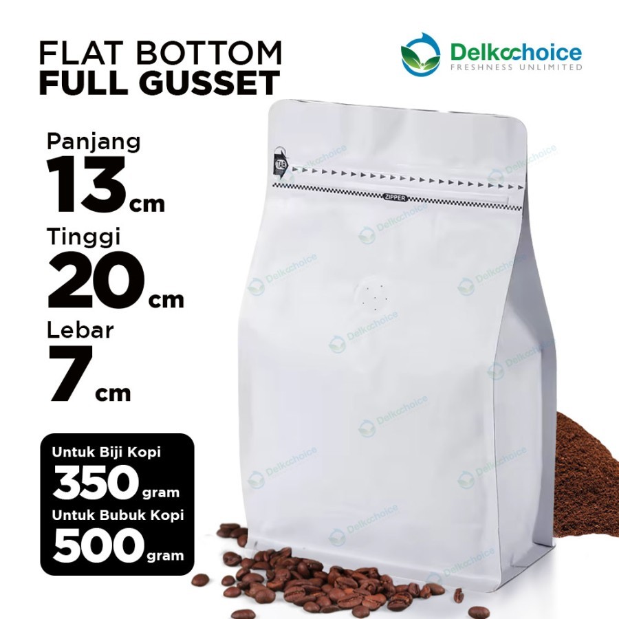 ถุงยืน ผงกาแฟวาล์วก้นแบน เมล็ดกาแฟขาวคั่ว 13 ซม. x 20 ซม. + 7 ซม