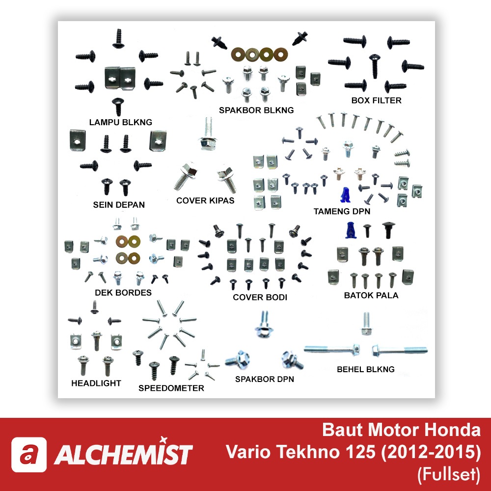 Vario Tekno 125 ชุดสลักเกลียว/Honda Vario Tekno 125 สลักเกลียวเต็มตัว/Vario Tekno 125 Fullset Full B