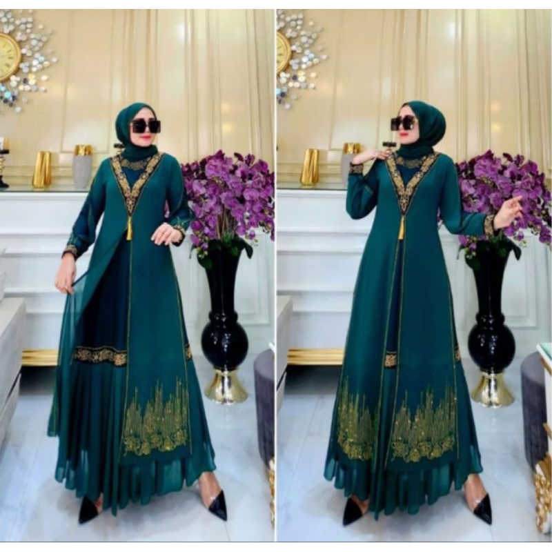 Gamis Abaya ตุรกีพรีเมี่ยม Tasbih V-crested Exclusive Mute สวยหรูหราผู้ใหญ่สี Syari