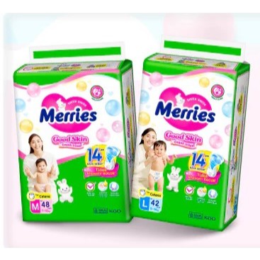 (JUMBO PACKAGING) Merries Good Skin Jumbo Size M48 ชิ้น/ L42 ชิ้น / XL38 กางเกงผ้าอ้อมเด็ก