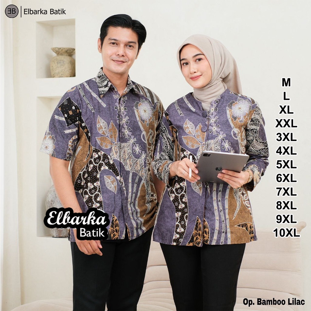 KEMEJA KATUN BATIK ELBARKA Couple Jumbo Mens and Womens Batik Tops - Long & Short Sleeve Shirts - Si