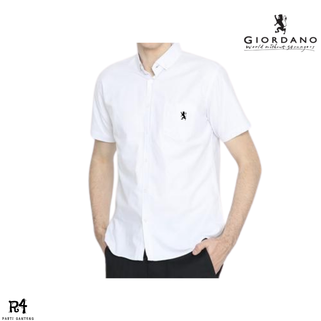 KEMEJA JHS Giordano Mens Plain 3D Lion Short Sleeve Shirt Official Office Casual Premium Slim fit co