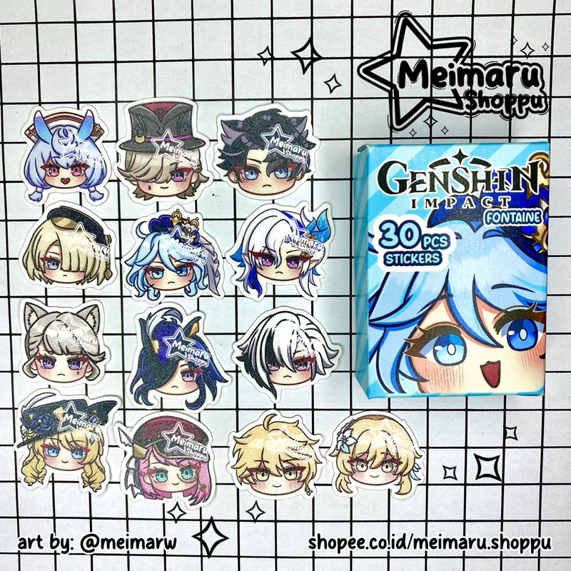 [Meichino Shoppu] สติ๊กเกอร์แพ็ค GENSHIN IMPACT GLITTER 30 ชิ้น / สติ๊กเกอร์ FONTAINE DIE CUT / Wrio