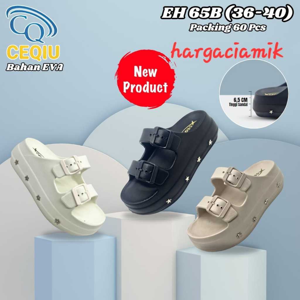 BAN2 WEDGES SLIPPERS WITH SIDE BEAD 6.5 CM HEIGHT EH 65B ขนาด 36-40