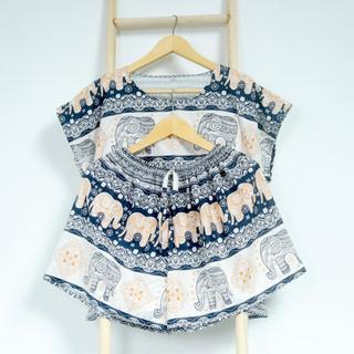 SETELAN BAJU TIDUR PENDEK MOTIF GAJAH BALI RAYON