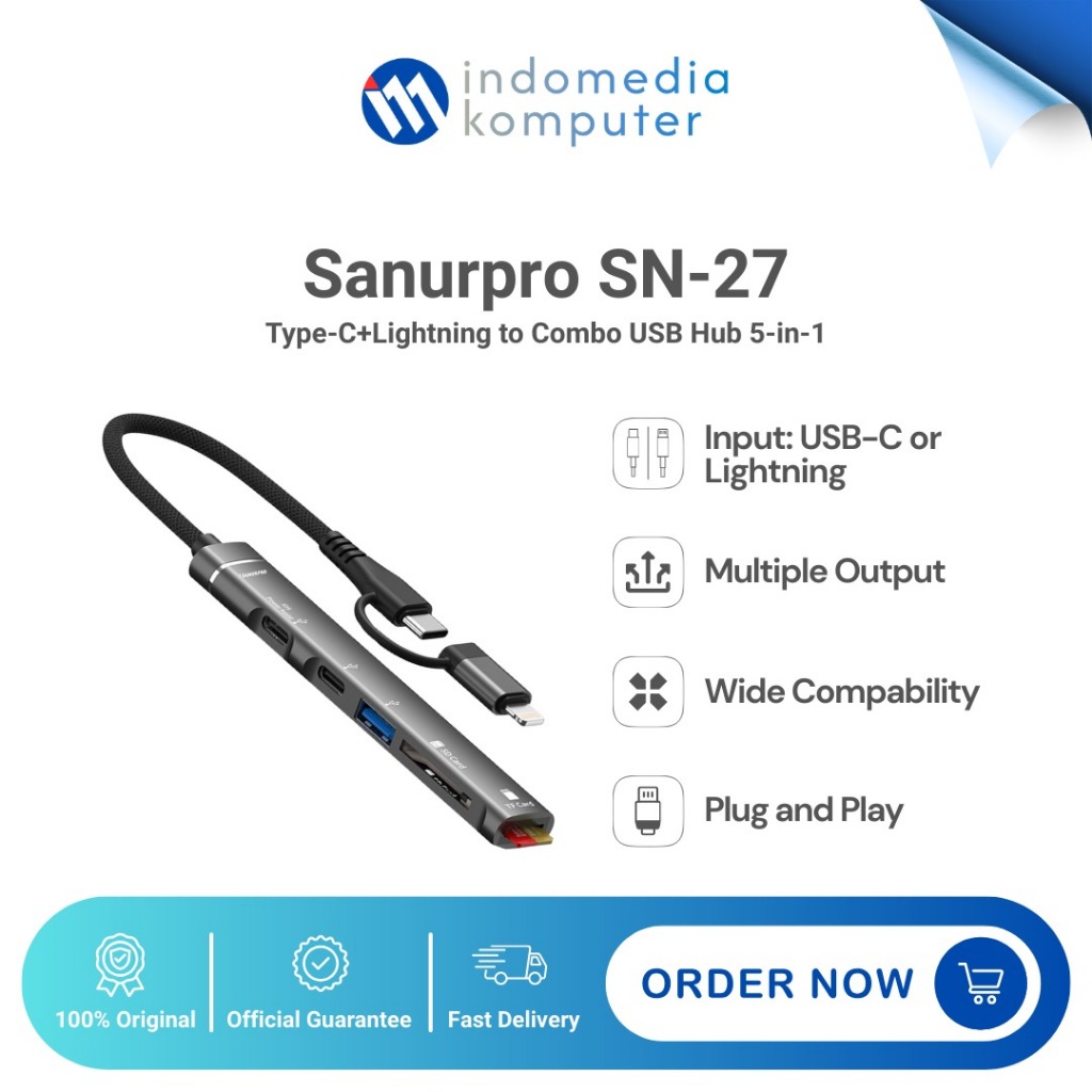 TYPE-C + LIGHTNING TO COMBO USB HUB CR 5 IN 1 SN-27 TYPE-C + LIGHTNING TO COMBO USB HUB CR 5 IN 1 SN