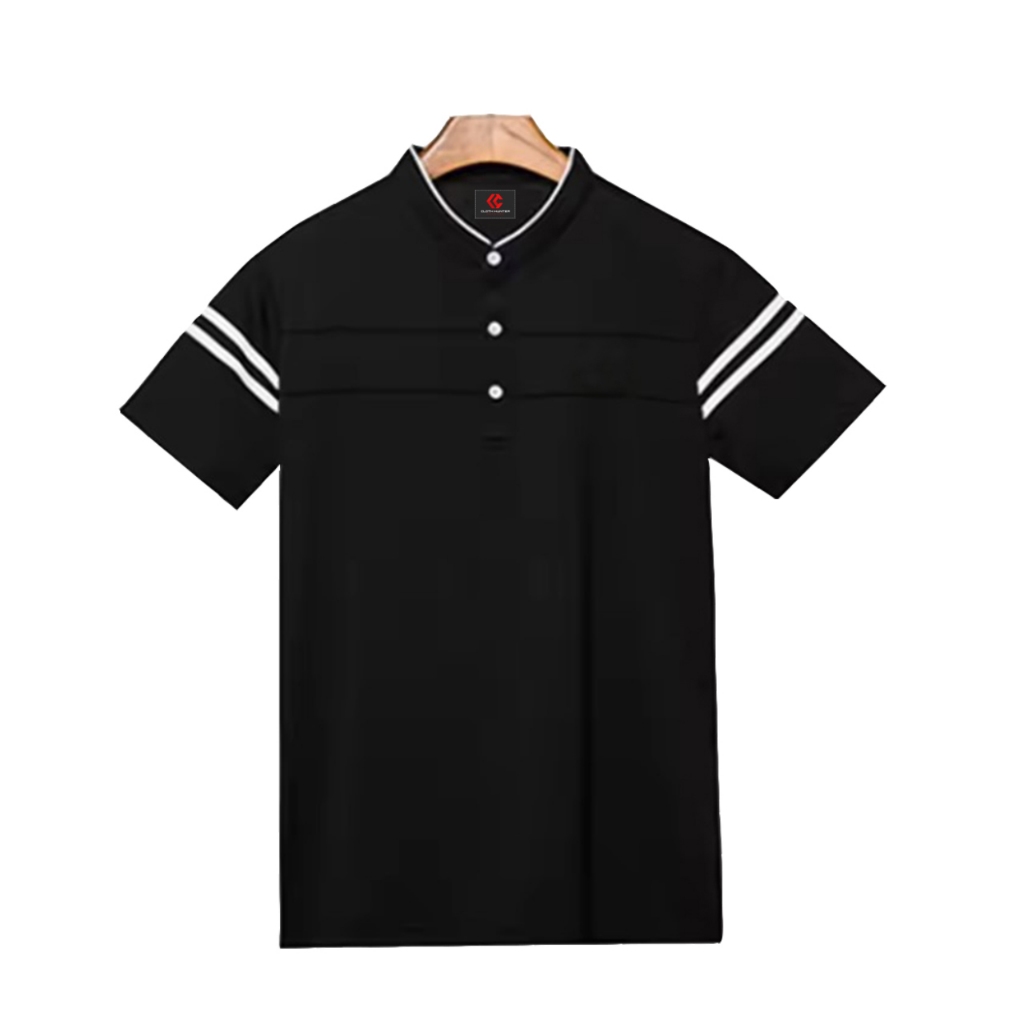 เสื้อโปโลผู้ชายสีดําแขนสั้นปกแมนดาริน ZAYN Distro Bandung