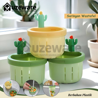 Uzeware Keranjang Saringan Wastafel Motif Kaktus | Filter Sampah Dapur Kreatif Anti Penyumbatan & Mudah Dibersihkan