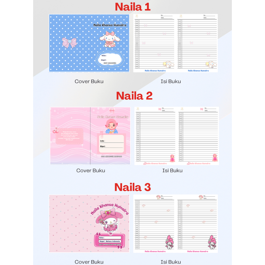 Custom Naila Khansah Humaira Book Cover บรรจุ 38 หน้า