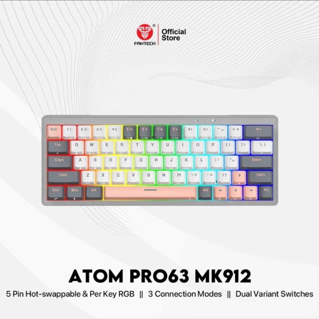 Fantech Atom Pro 63 MK912 คีย์บอร์ดแบบกลไกสําหรับเล่นเกมไร้สาย