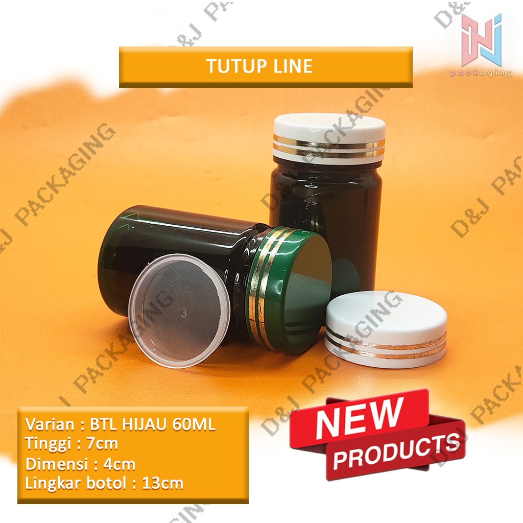 HIJAU 60ML แคปซูลเขียว/ขวดยาพร้อมฝาเส้น + ปลั๊กด้านใน