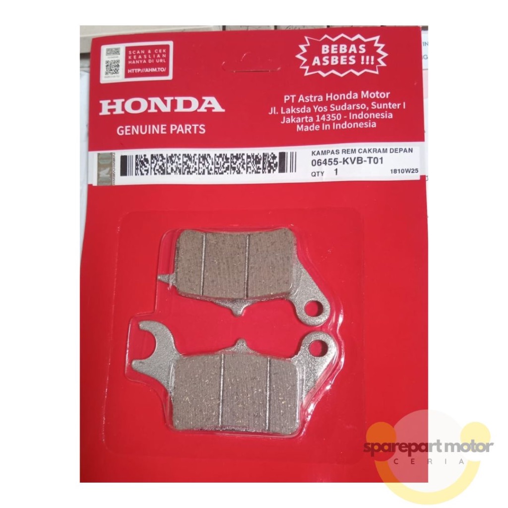 ผ้าเบรคหน้า HONDA 06455-KVB-T01 ต้นฉบับ 100%