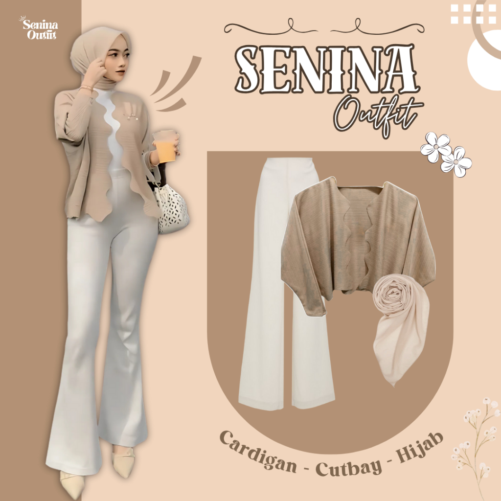 ชุดเดียวสําหรับผู้หญิงยุคใหม่ (Cardigan + Cutbray + Bella Square Hijab) ชุดสําหรับสาวฮิญาบ - SO64
