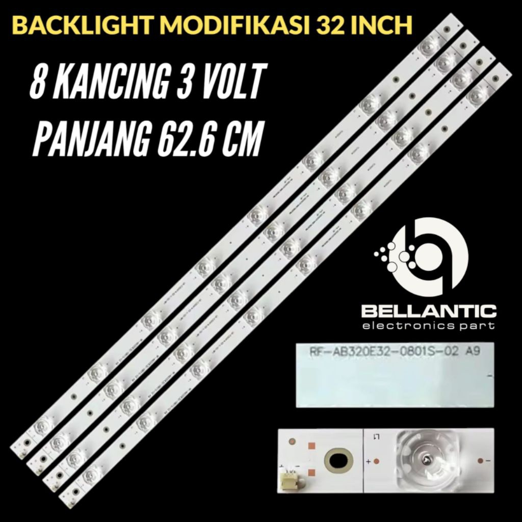 UNIVERSAL LED TV BACKLIGHT MODIFIED TV 32 INCH 8 ปุ่ม 3VOL LENGTH 62.6 MM แผ่นอลูมิเนียม