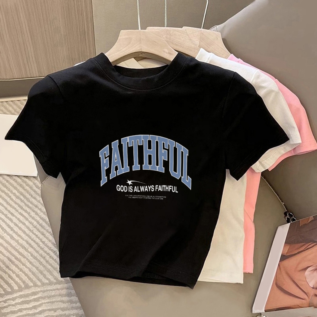 JW เสื้อยืด Crop Top แขนสั้นผู้หญิง Crop Top เกาหลี Faithful พิมพ์ Crop Top ผู้หญิงอินเทรนด์ Crop To