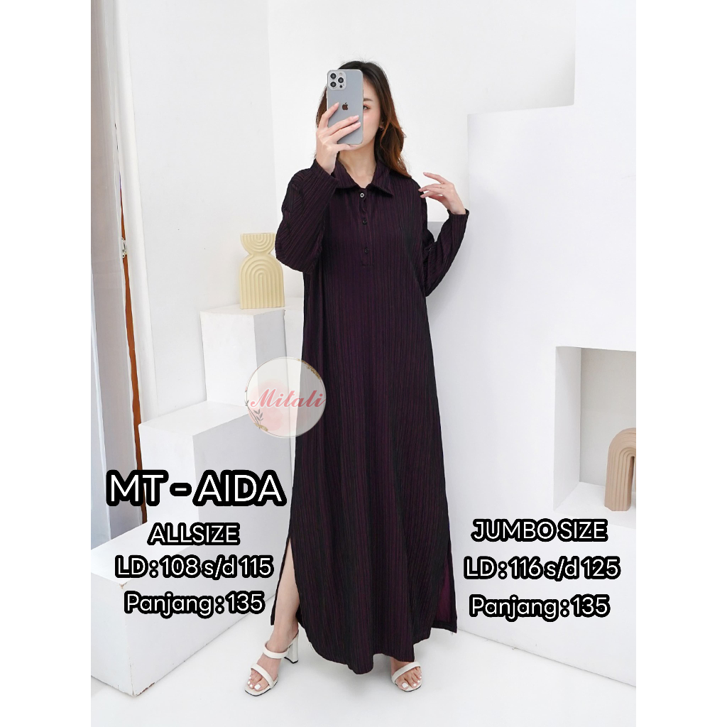 MT - Aida Gamis พร้อมคอปกและพยาบาล แขนยาว ลายทาง Condru [READY TO SHIP]