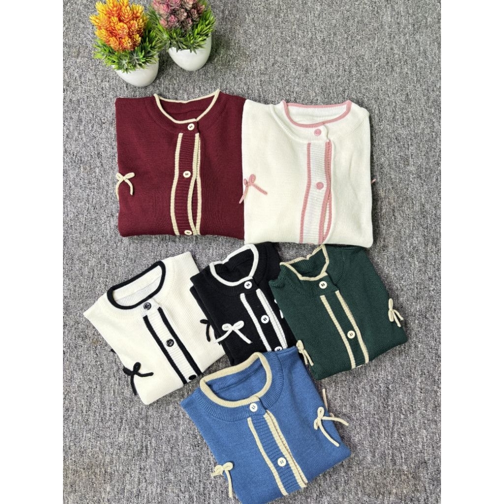 Keiko คาร์ดิแกน Keiko ริบบิ้นถักเสื้อกันหนาวคู่ผู้หญิงแม่ลูก