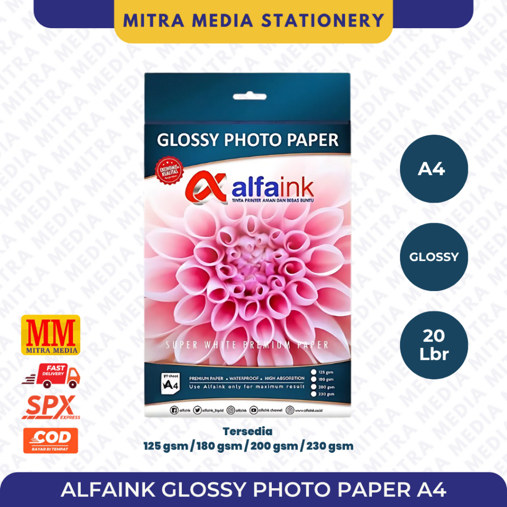 ALFAINK GLOSSY PHOTO PAPER A4 SIZE - 200 GSM / 125 GSM / 180 GSM / 230 GSM
