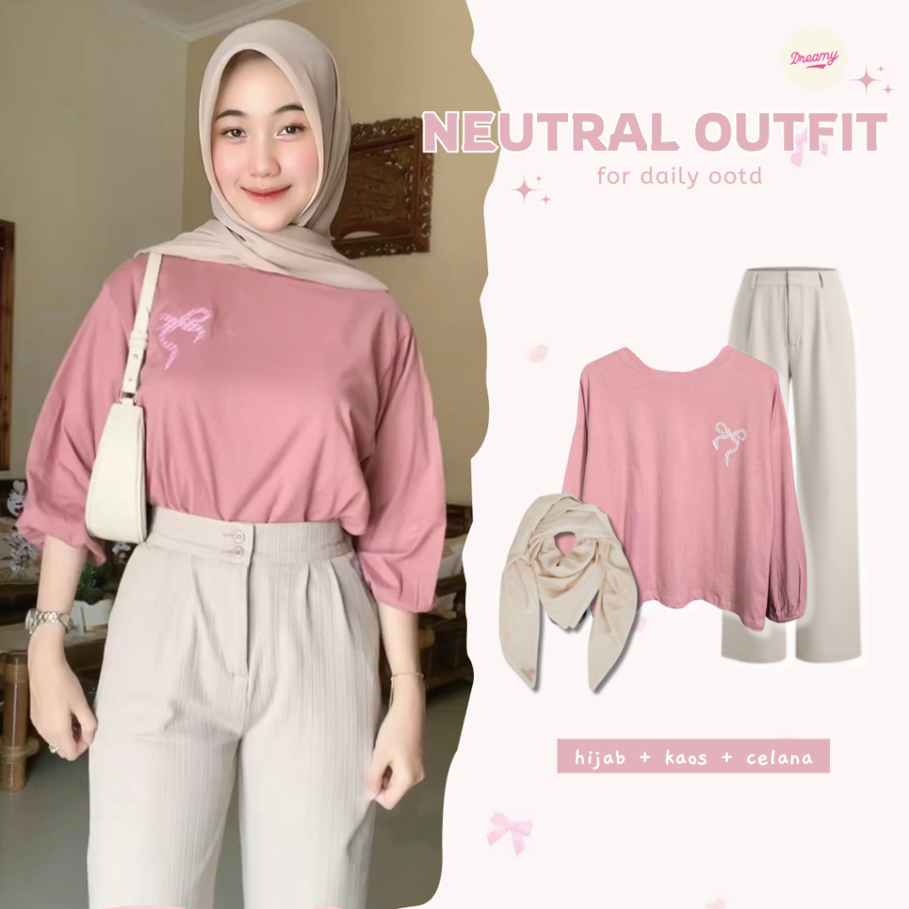 Dreamy - 3in1 One Set สไตล์ฮิญาบ (ฮิญาบ, เสื้อกันหนาว, กางเกง) ชุดสูทผู้หญิง - ชุด AA397