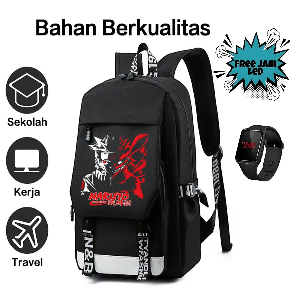 อินเทรนด์ล่าสุด Naruto X Kurama Anime School Backpack สําหรับนักเรียนประถม กลาง และมัธยม / Naruto X 