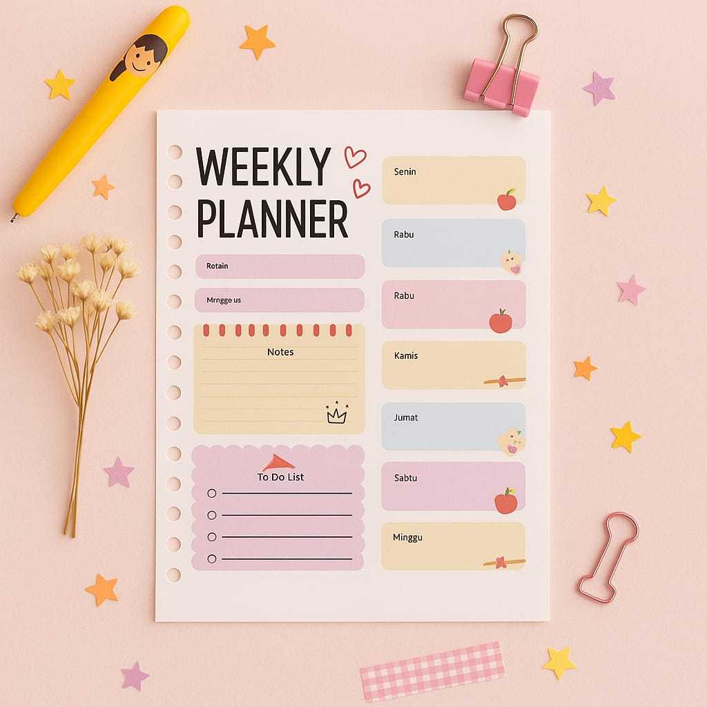 Weekly Planner A5 Loose Leaf Full Color – 10 แผ่น Refill Weekly Planner