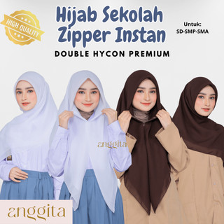 ANGGITA Hijab Sekolah Resleting Instan Zipper Bahan Double Hycon Premium Jilbab Seragam Pramuka