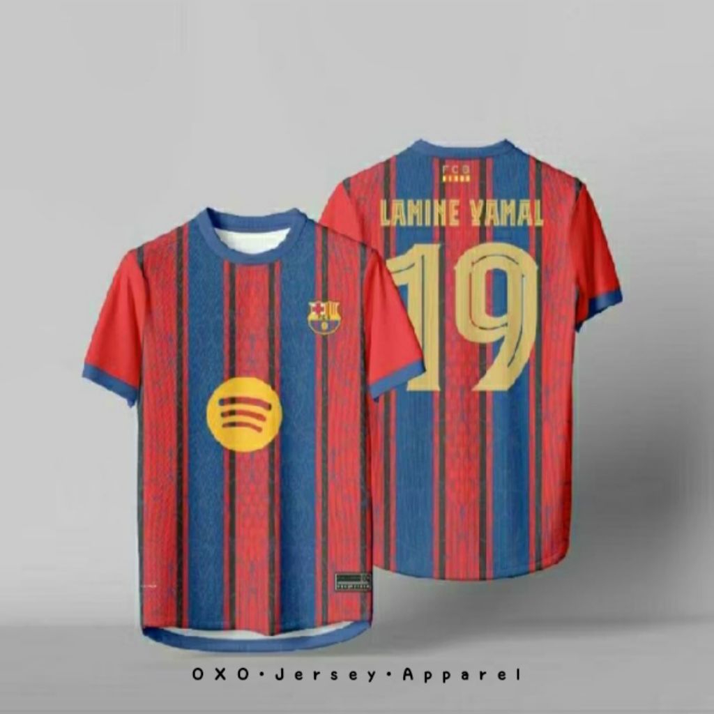 BARCELONA LAMINE YAMAL 19 JERSEY พิมพ์เต็มฟรีชื่อและเกียร์หลัง