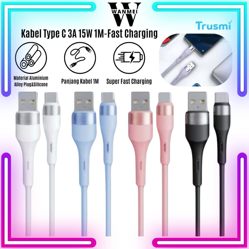สาย Trusmi Type C 3A 15W 1M | PD GaN Data Transfer Cable Charger Original Fast Charging Android-WM