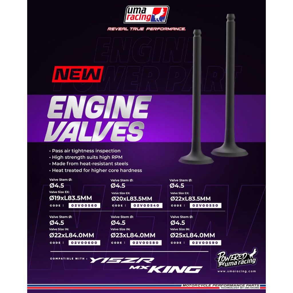 Uma Racing Valves สําหรับรถจักรยานยนต์ Yamaha Mx King ยี่ห้อ Uma Racing ดั้งเดิม