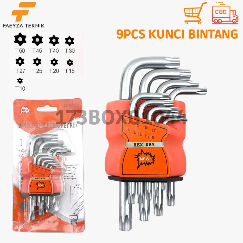 1165 9 ชิ้น Star L Key T10 T15 T20 T25 T27 T30 T40 T45 T50 Torx Star ชุดประแจชุด