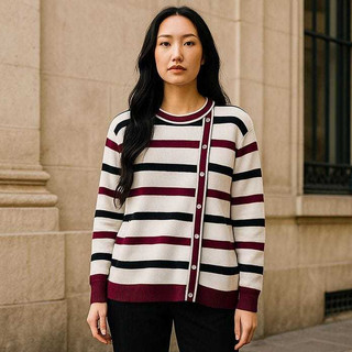 Delima Sweater atasan rajut wanita motif stipe variasi kancing  pinggir Korean Style Oversize - Terlariss!!
