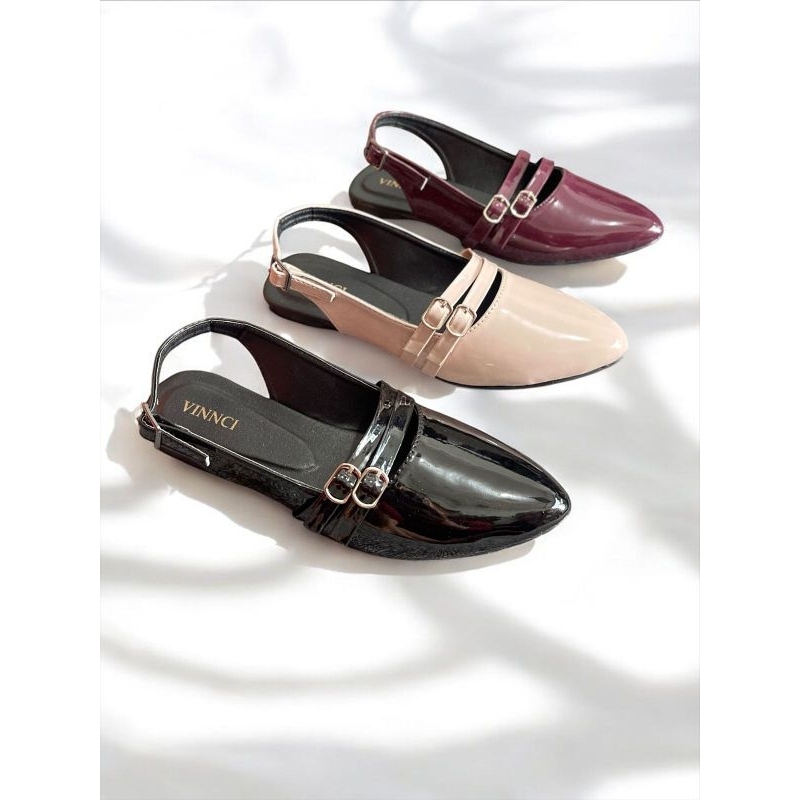 รองเท้าแตะผู้หญิง SLINGBACK MULES SIZE 36-40 ANTI-SLIP ANTI-SLIP GLOSSY SYNTHETIC LEATHER MATERIAL V