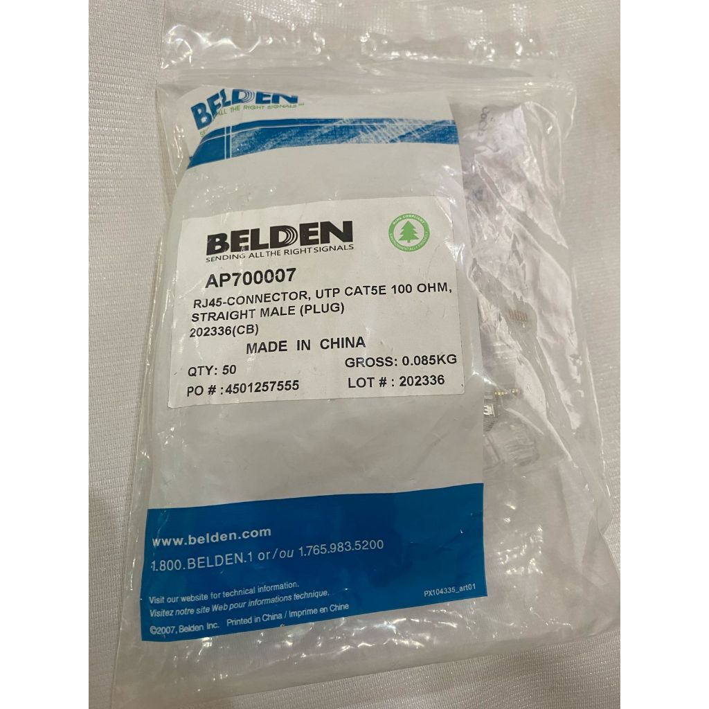 Belden RJ45 Cat5e Connector 50 ชิ้นขั้วต่อ BELDEN ดั้งเดิม