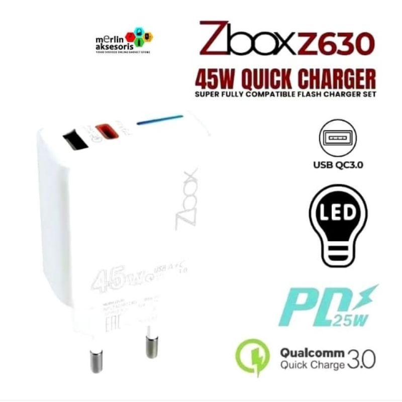 เครื่องชาร์จประเภท C zbox Z630 45W USB A+C 3A ไฟ LED & Zbox TC Micro QC3.0 & Zbox TC type C QC3.0 & 