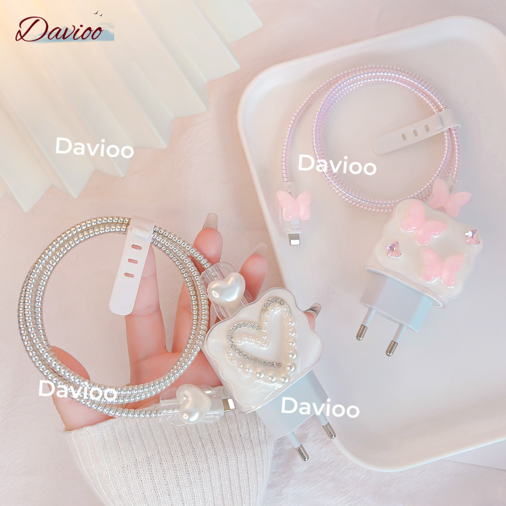 Davioo Pearl Butterfly Pattern Iphone Charger Cable Protector Iphone Charger Case 18w&20w18w&20w