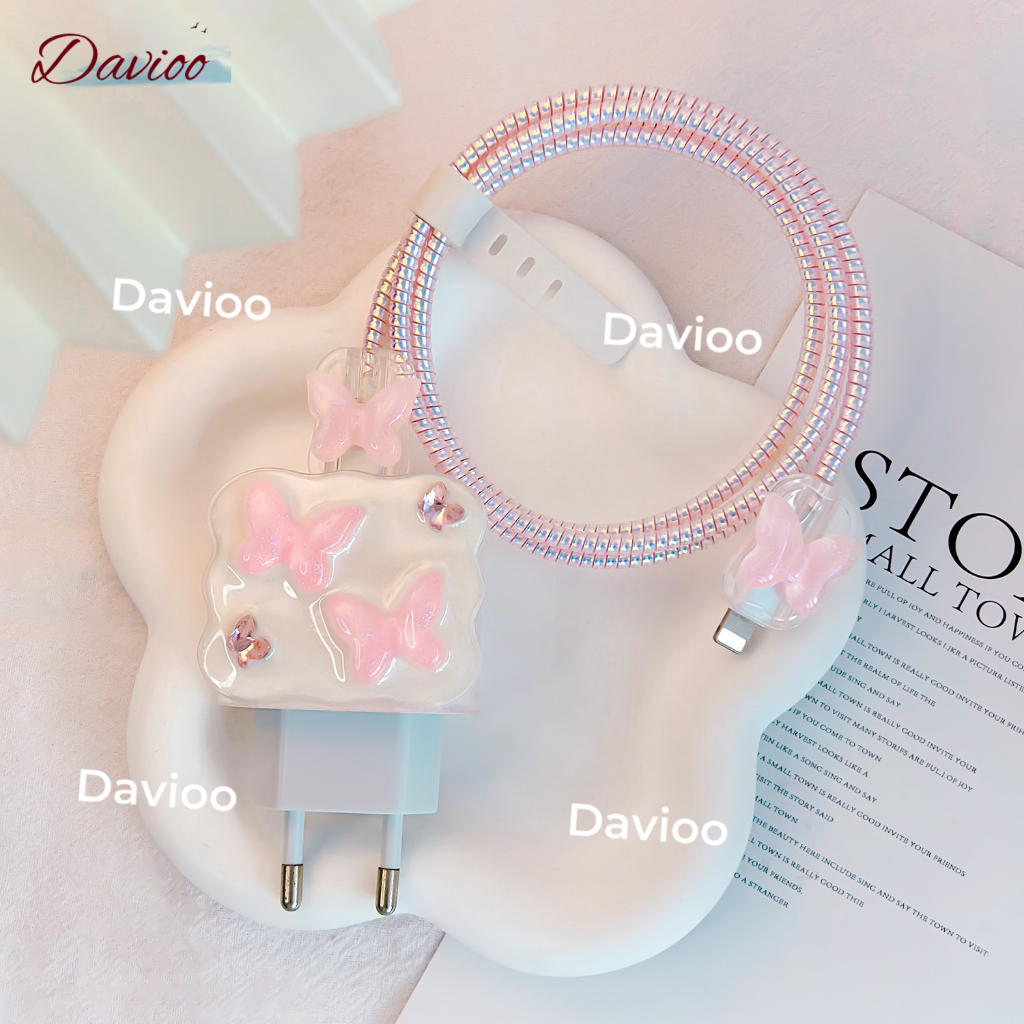 Davioo Pearl Butterfly Pattern Iphone Charger Cable Protector Iphone Charger Case 18w&20w18w&20w