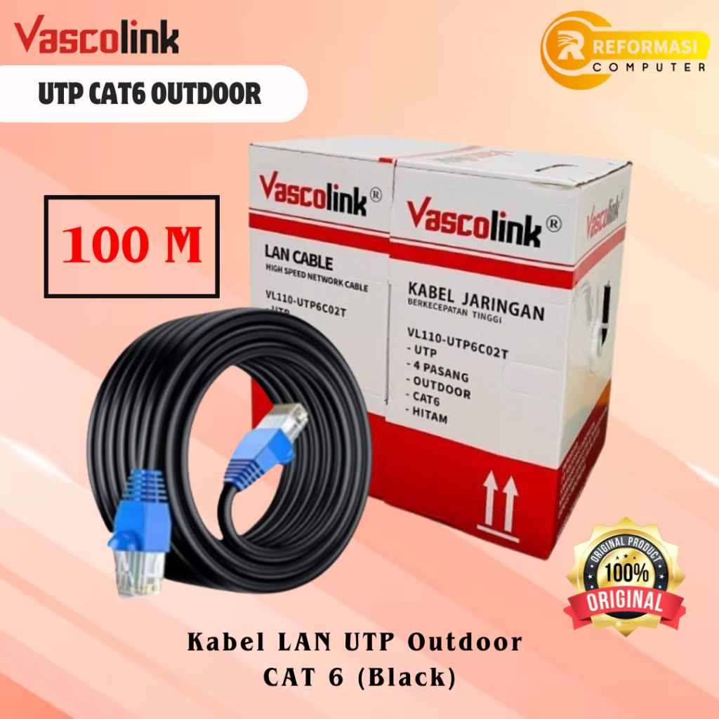 VISCOLINK CAT6 UTP LAN Cable 100 METER Outdoor (สีดํา)