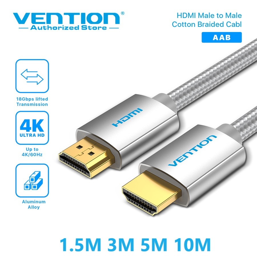 Vention AAB สาย HDMI v2.0b ผ้าฝ้ายความเร็วสูงถัก 1M 1.5M 3M 5M 10M