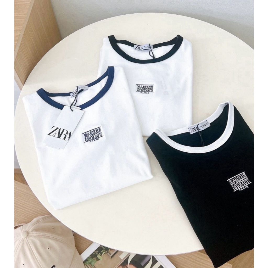 Sa [ ZABA ] MARITHE TEE W CLASSIC LOGO RINGER TEE GO YOUN JUNG III Womens Tops เสื้อยืดพรีเมี่ยม