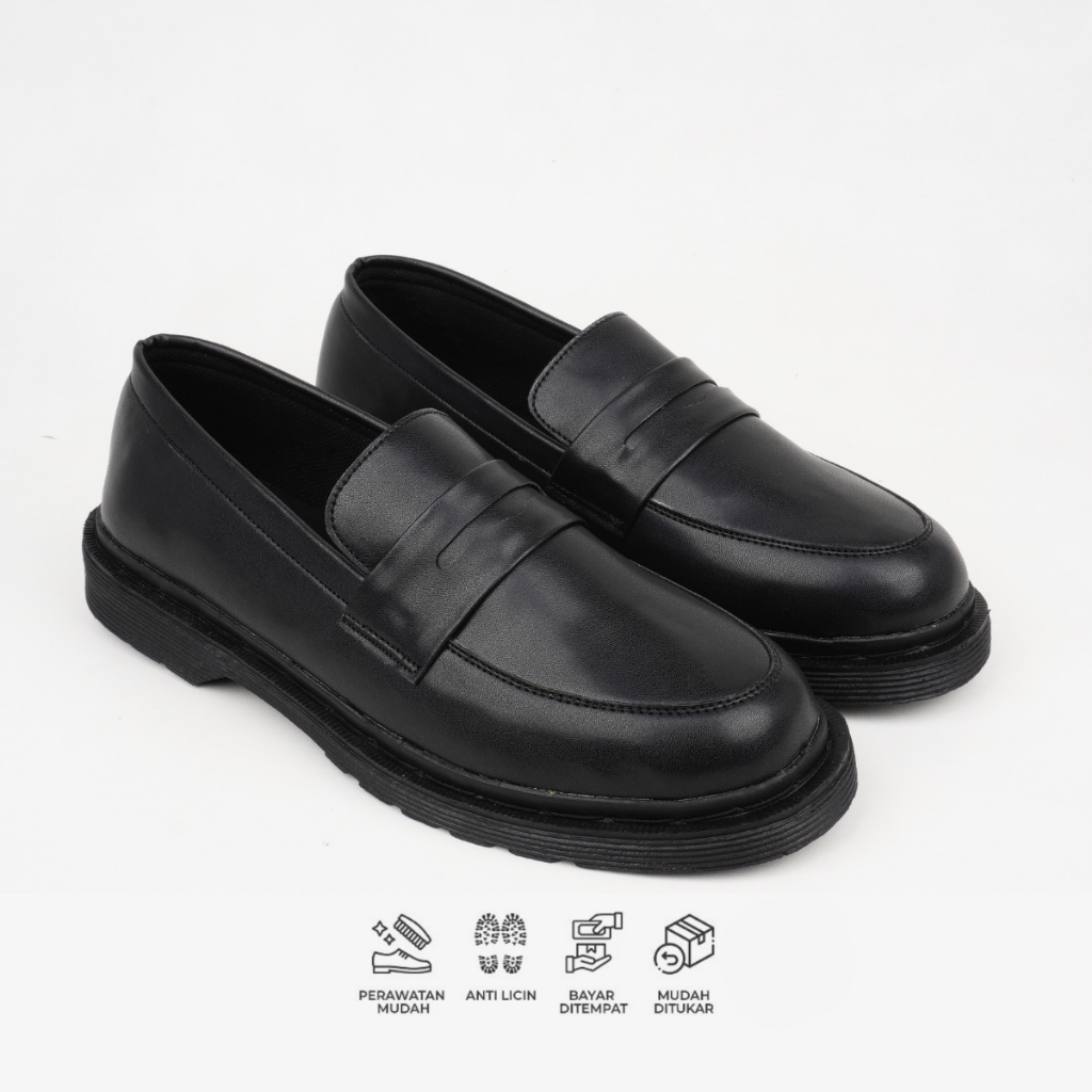 Leo Mens Black Loafer Casual Official Loafer - รองเท้าผู้ชายรองเท้าไม่มีส้น Black OFFICE WORK-TOURIN