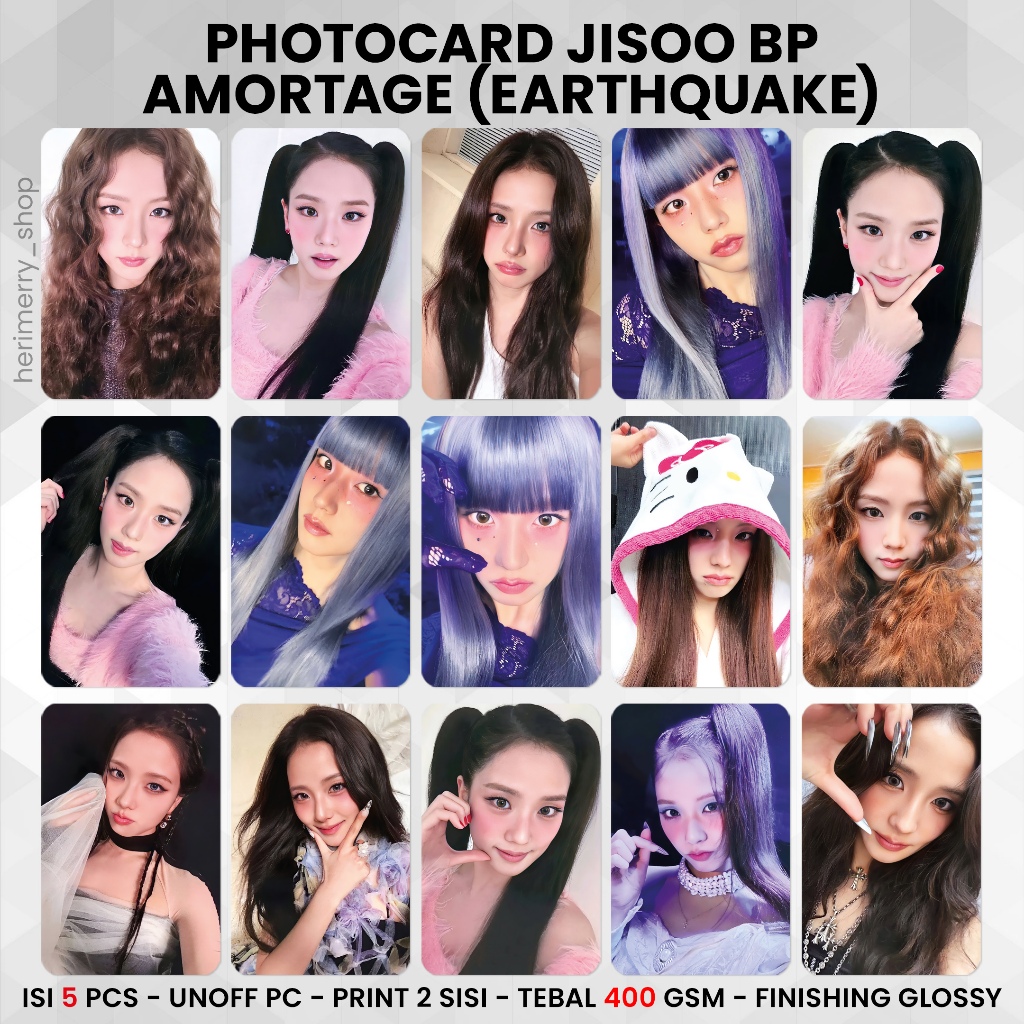 (5 ชิ้น) JISOO AMORTAGE EARTHQUAKE Photocard - พรีเมี่ยมพีซี 2 ด้าน Unofficial Kpop Merch Card BP