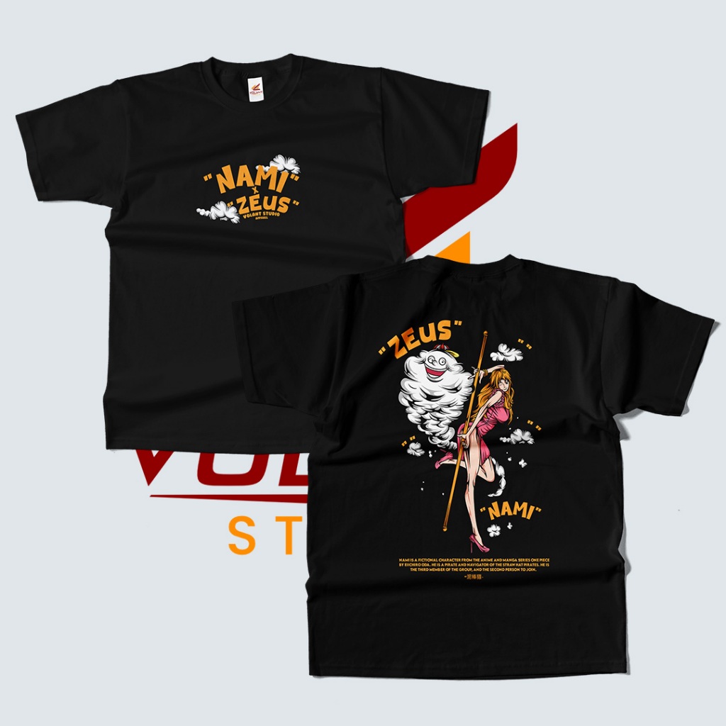 Volant Studio Baju Kaos T เสื้อ Nami x Zeus One Piece Unisex ผู้ชายผู้หญิงผ้าฝ้ายพรีเมี่ยมหวี 24s