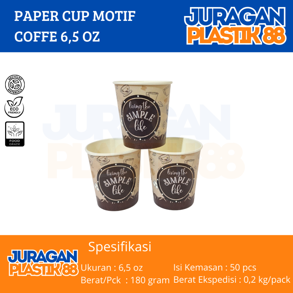 Paper Cup Motif 6.5oz Contents 50pcs / Coffee Motif ถ้วยกระดาษ 6.5 oz @50pcs