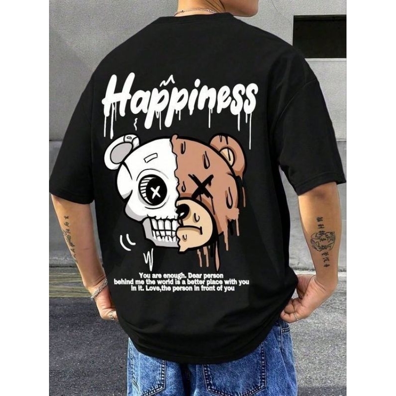 BIGSIZE MENS T-SHIRTS (S - 7XL) HAPPINESS SCREEN PRINTING FULL PRINTING OVERSIZE JUMBO T-SHIRTS MADE