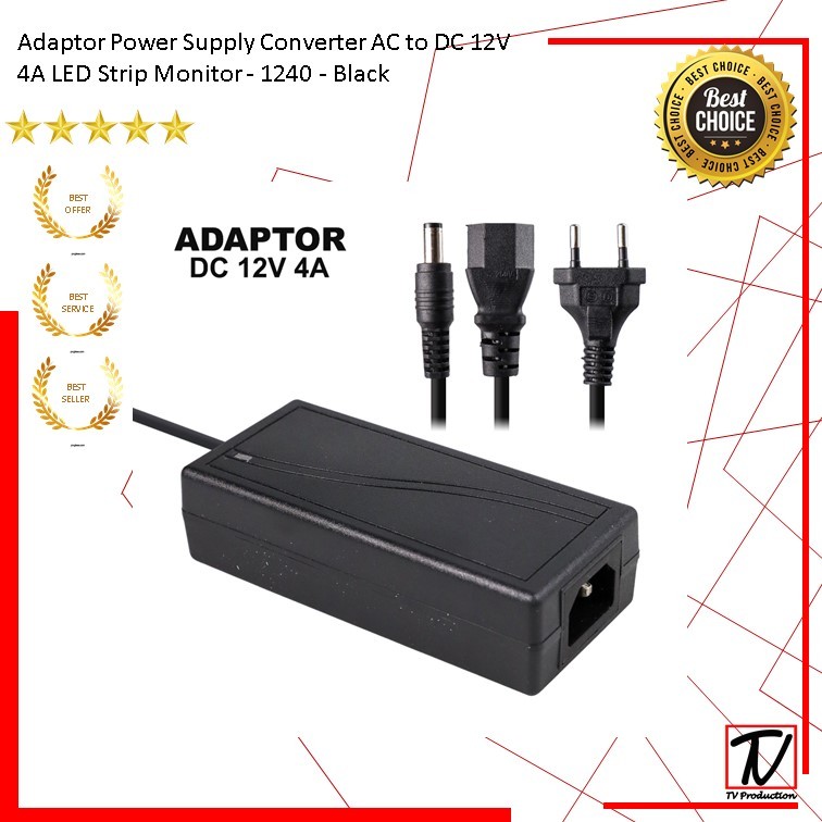 AC เป็น DC 12V 4A LED Strip Monitor อะแดปเตอร์แปลงแหล่งจ่ายไฟ - 1240 - สีดํา (REAL) C0D