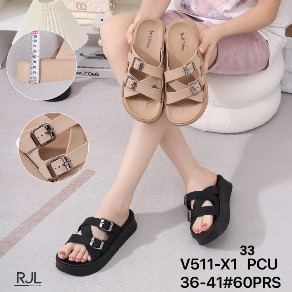 BALANCE V511 รองเท้าแตะแฟชั่นเวดจ์หัวเข็มขัดข้ามนําเข้าของผู้หญิง