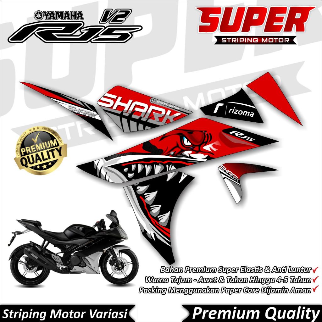 R15 V2 Anti-Fade Cool สติกเกอร์ R15 V2 Striping Yamaha R15 V2 Big Shark