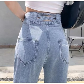 Risa Otentik J23 Celana Panjang HW Kulot Jeans Boyfriend Jeans Korea Jeans Celana Jeans Impor jeans highwaist celana korean style celana jeans wanita jeans korea celana jeans kulot - Jeans Pengecil pinggang depan Highwaist - Celana