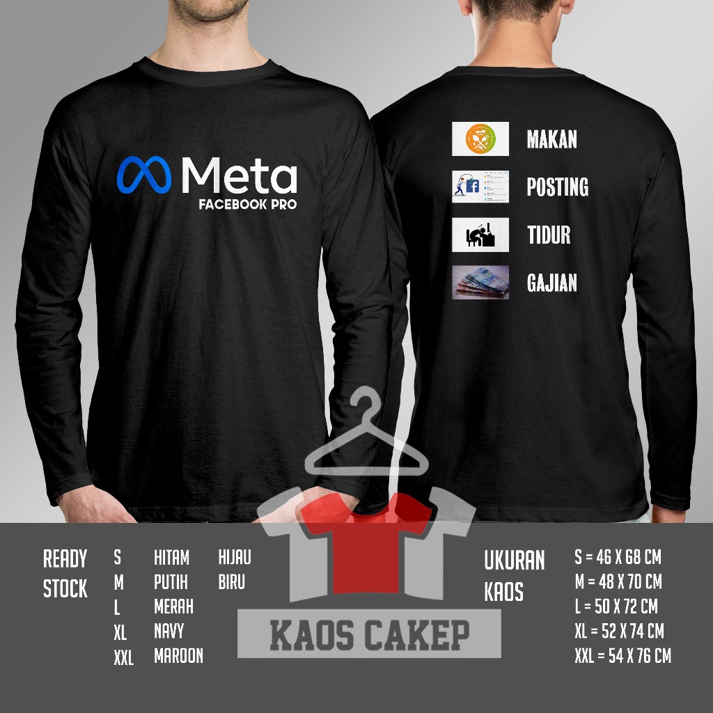 Meta Facebook Pro Posting เสื้อยืด กิน นอน Gajian เสื้อ Distro แขนยาว